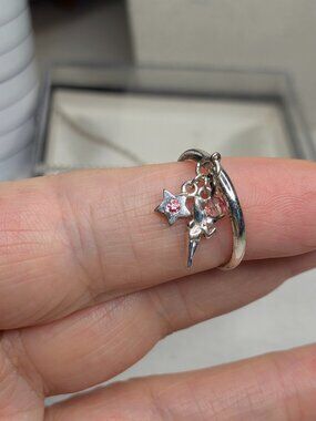Disney Tinkerbell Charm Ring – Sterling Silver 925, Size 7, Pink Crystal & Star